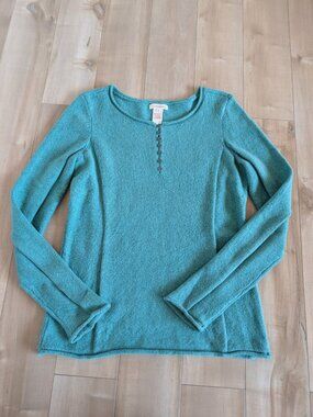 Sundance Teal Blue Cotton Silk Blend Henley Sweater Small
